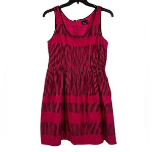 Max & Cleo Dress Pink Black Abstract Fit and Flare Lined Pockets | Size 14